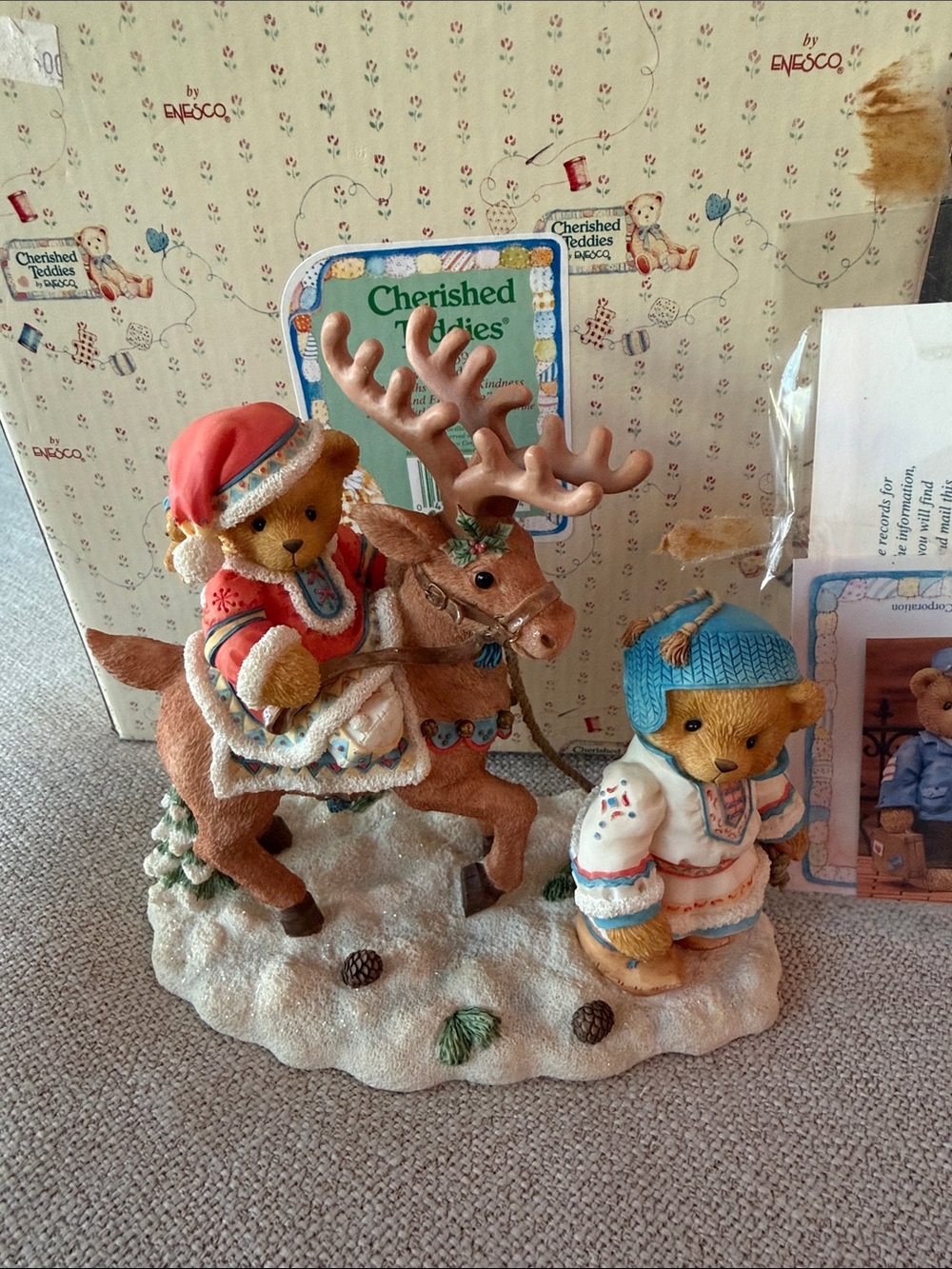 Cherished Teddies Brown Bear and Reindeer Figurine Sven & Liv